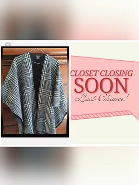 Black & White Houndstooth Open-Front Poncho